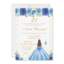 Blå Blommig Brunett Hår Prinsessa Födelsedagsfest