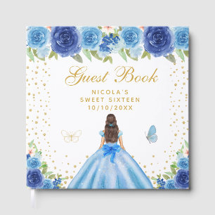 Blå Blommig Brunett Hår Prinsessa Sweet Sixteen Gästböcker
