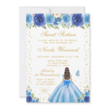 Blå Blommig Brunett Hår Prinsessa Sweet Sixteen