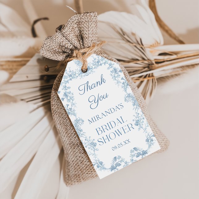 Blå Blommig Chinoiserie Bröllopsdusch Presentkort Presentetikett (Skapare uppladdad)