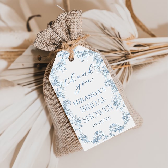 Blå Blommig Chinoiserie Bröllopsdusch Presentkort Presentetikett (Skapare uppladdad)