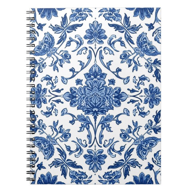 Blå Blommig Chinoiserie Vit Akvarell Anteckningsbok (Framsidan)