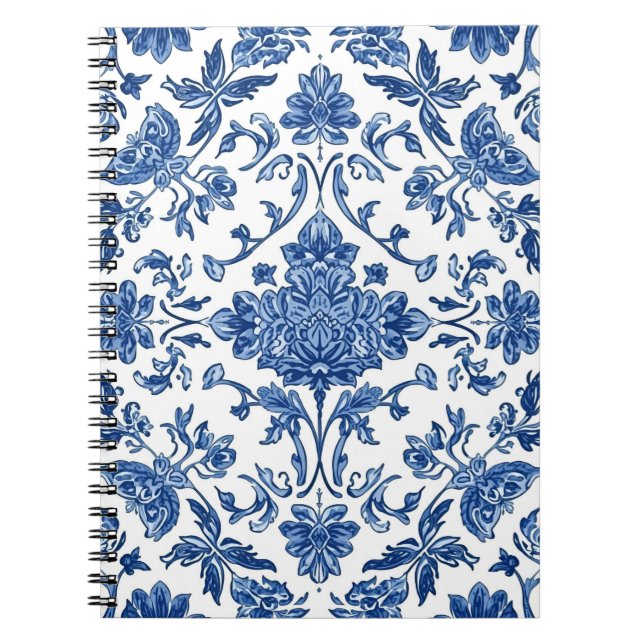 Blå Blommig Chinoiserie Vit Akvarell Anteckningsbok (Framsidan)
