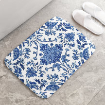 Blå Blommig Chinoiserie Vit Akvarell