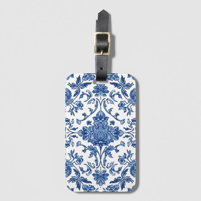 Blå Blommig Chinoiserie Vit Akvarell Bagagebricka (Framsida vertikal)