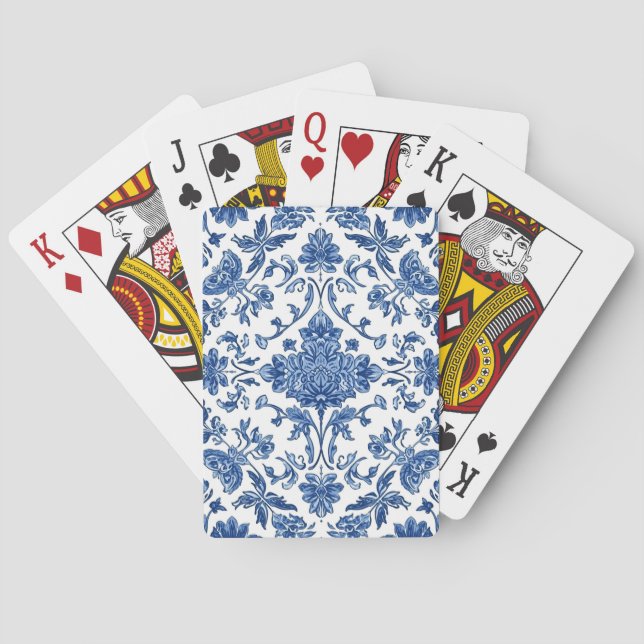 Blå Blommig Chinoiserie Vit Akvarell Casinokort (Baksidan)