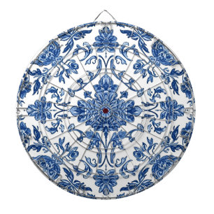 Blå Blommig Chinoiserie Vit Akvarell Darttavla