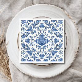 Blå Blommig Chinoiserie Vit Akvarell Pappersservett
