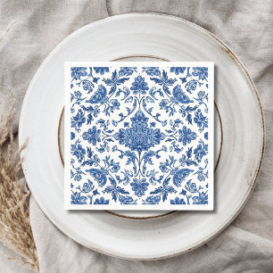 Blå Blommig Chinoiserie Vit Akvarell Pappersservett