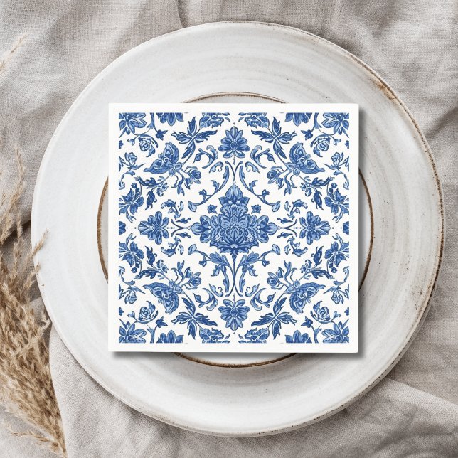 Blå Blommig Chinoiserie Vit Akvarell Pappersservett (Skapare uppladdad)