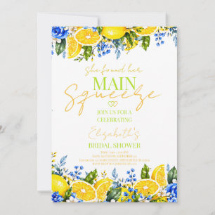 Blå blommig Citron Main Squeeze Bröllopsdusch Inbjudningar