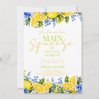 Blå blommig Citron Main Squeeze Bröllopsdusch Inbjudningar