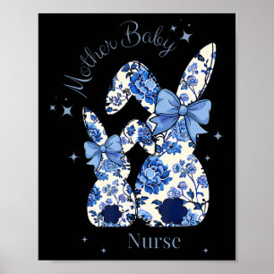 Blå Blommig Coquette Bow Kanin Påsk Mamma By1 Poster