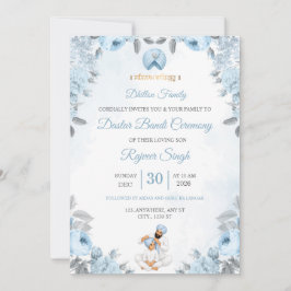 Blå Blommig Dastar Bandi Ceremoni Inbjudan