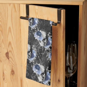 Blå Blommig Dödskalle Serie Design 1 Kökshandduk