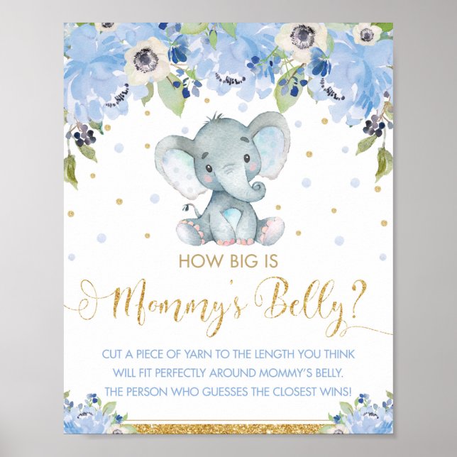 Blå Blommig Elefant Hur Stor är Mammans Mage spel Poster (Framsidan)