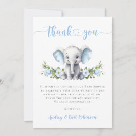 Blå Blommig Elefant Liten Jordnöt Baby Pojke Bebis Tack Kort