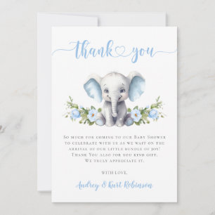 Blå Blommig Elefant Liten Jordnöt Baby Pojke Bebis Tack Kort