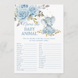 Blå Blommig Elefant Namnge Baby Djur Leksak Anteckningskort