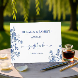 Blå Blommig Elegant Botanisk Bröllopsmottagning Gästböcker