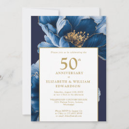 Blå Blommig Elegant Modern 50-årsjubileum Inbjudningar