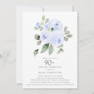 Blå Blommig Eukalyptus 90-års Födelsedagsfest Inbjudningar