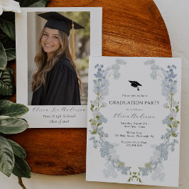Blå Blommig Examen Inbjudan med Foto