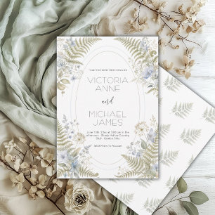 Blå Blommig Fern Vintage Ram Elegant  Inbjudningar