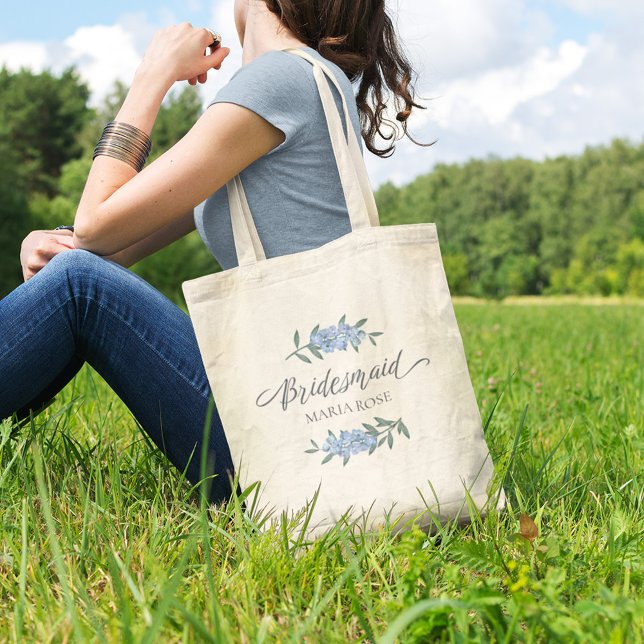 Blå Blommig Flower Girl Kalligrafi Script Tote Väs Tygkasse (Skapare uppladdad)