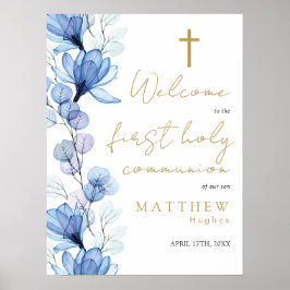 Blå Blommig Första Nattvards Välkomstskylt Poster