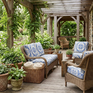 Blå Blommig Fransk Landstil Cottagecore Dekoration Tyg