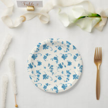Blå Blommig Fransk Rokoko Elegant