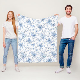 Blå Blommig Fransk Toile Fleecefilt