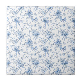 Blå Blommig Fransk Toile Kakelplatta