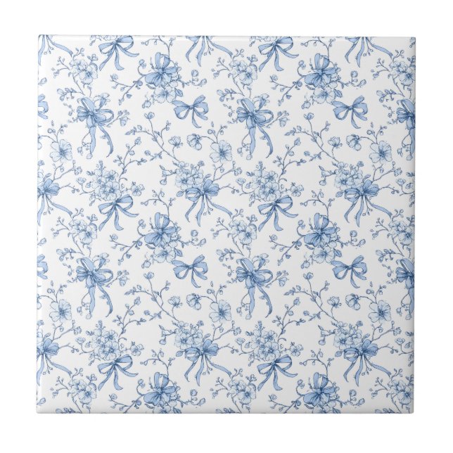 Blå Blommig Fransk Toile  Kakelplatta (Framsidan)