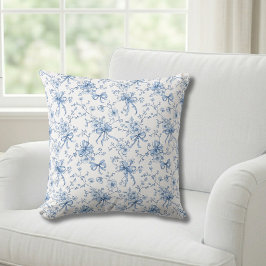 Blå Blommig Fransk Toile Kudde