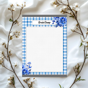 Blå Blommig Gingham_ Brain Dump Anteckningsblock