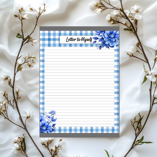 Blå Blommig Gingham _ Brev till Mig Själv Anteckningsblock (Skapare uppladdad)