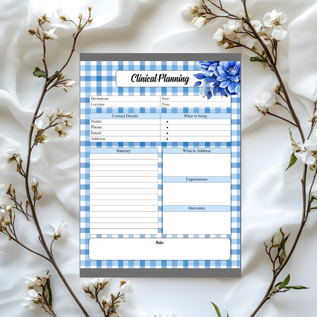 Blå Blommig Gingham _ Klinisk Planering Anteckningsblock (Skapare uppladdad)