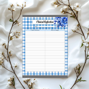 Blå Blommig Gingham_ Klinisk Reflektion Anteckningsblock