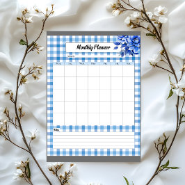 Blå Blommig Gingham _ Månadsplanering Anteckningsblock