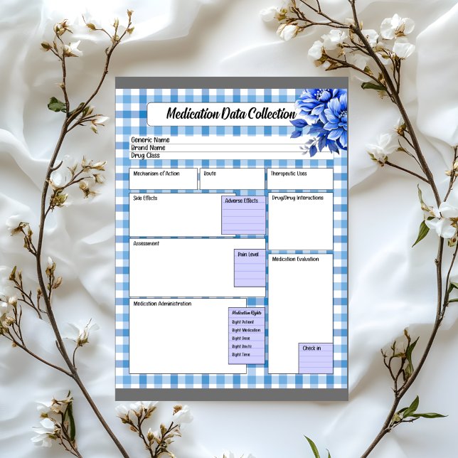 Blå Blommig Gingham _ Medicinska Datainsamling Anteckningsblock (Skapare uppladdad)