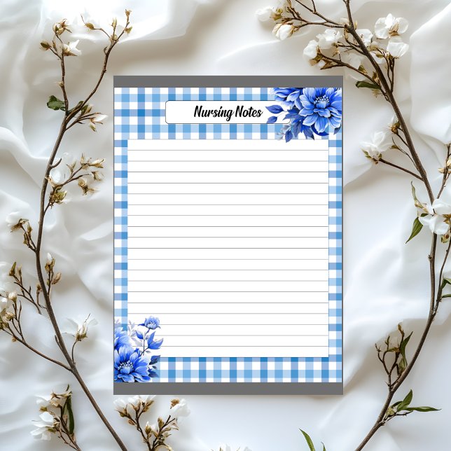 Blå Blommig Gingham_ Omvårdnadsanteckningar Anteckningsblock (Skapare uppladdad)