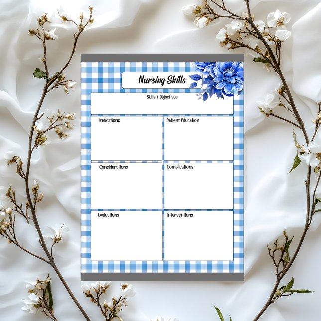 Blå Blommig Gingham_ Omvårdnadsfärdigheter Anteckningsblock (Skapare uppladdad)