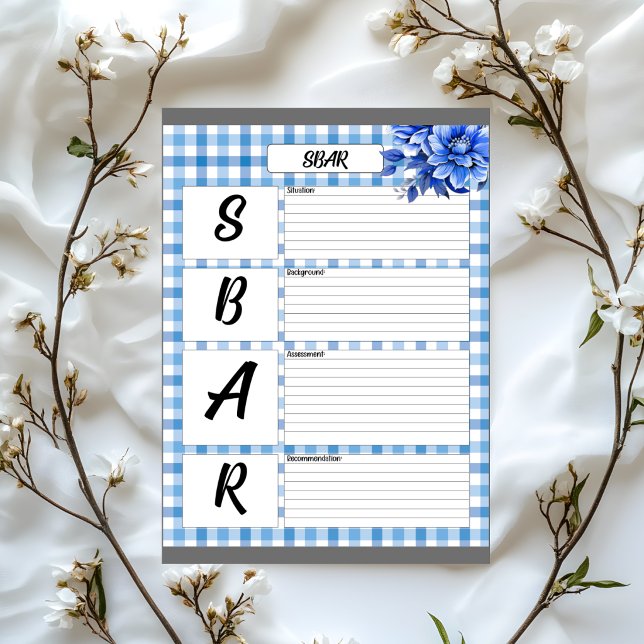 Blå Blommig Gingham _ SBAR Temp Anteckningsblock (Skapare uppladdad)