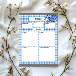 Blå Blommig Gingham _ Sjukdom Temp 1 Anteckningsblock