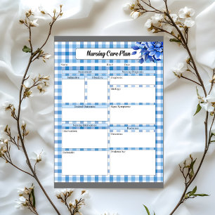 Blå Blommig Gingham_ Vårdplan Anteckningsblock