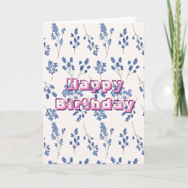 Blå blommig, Grattis på födelsedagen  Kort