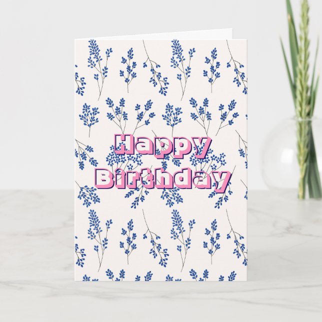 Blå blommig, Grattis på födelsedagen  Kort (Framsida)