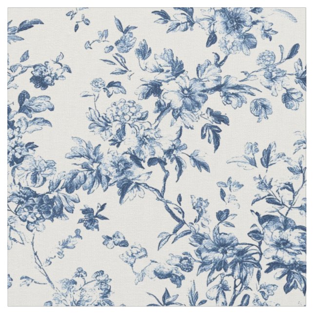 Blå Blommig Gren Toile Upprepning Tyg (Närbild)